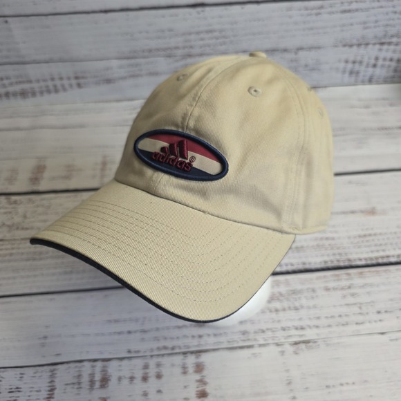 adidas Other - Adidas Oval Logo Beige Ball Cap Hat‎ Adjustable Baseball Dad 90s Strap Back